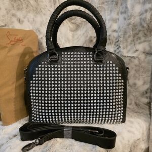 Christian Louboutin Panettone Black Leather Silver Studded Satchel / Tote